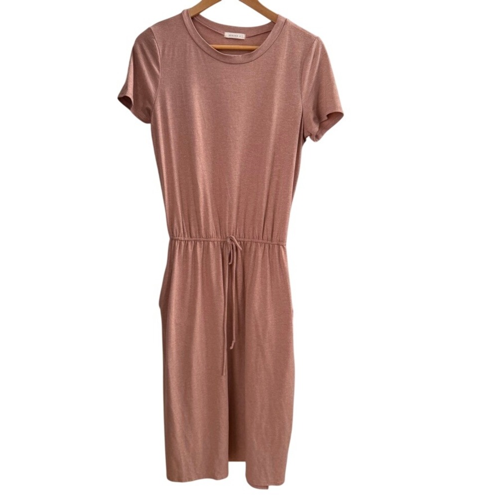 Reborn J T-Shirt Midi Dress M Rose Pink Drawstring Casual Pockets Modest Stretch